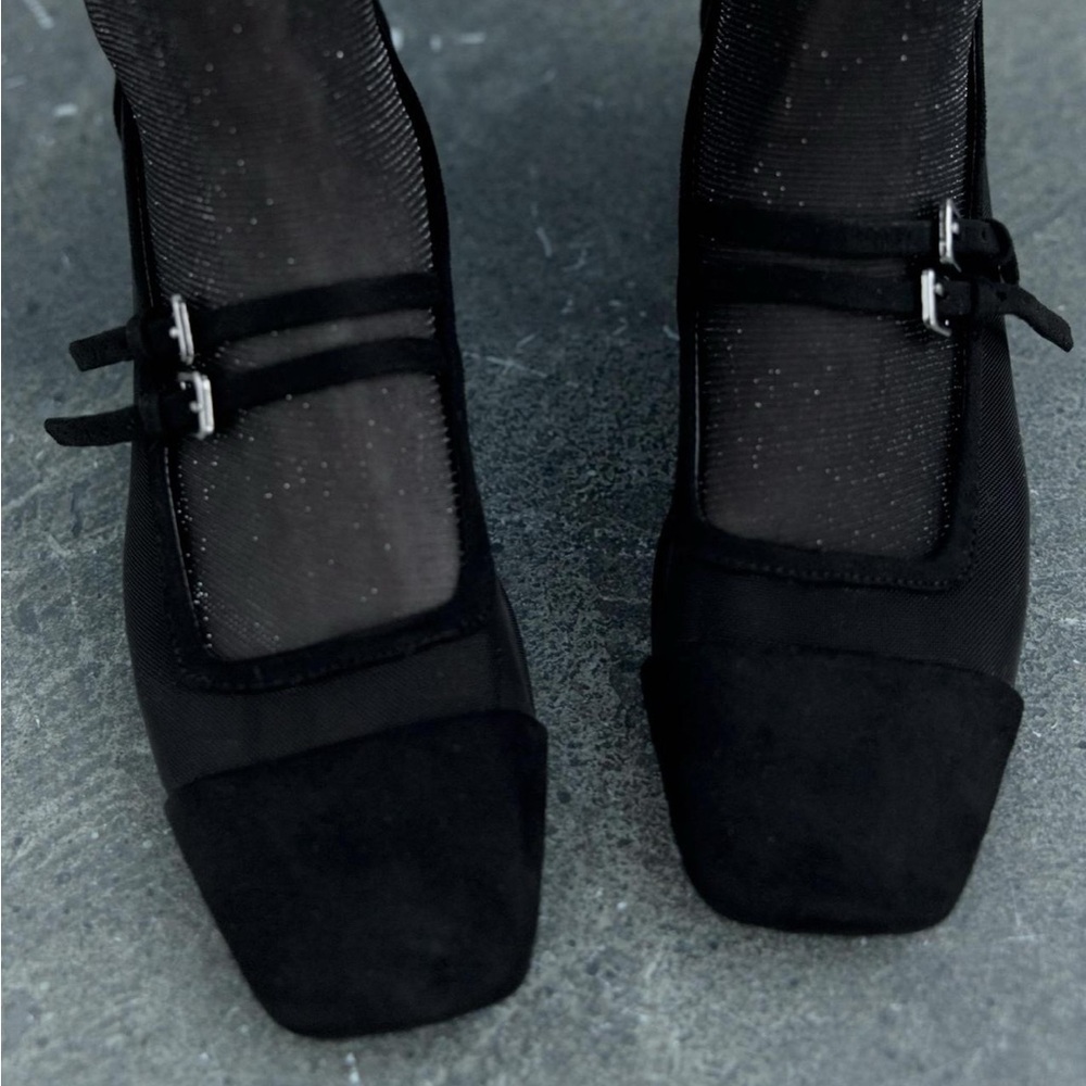 NWOT Zara black mesh heeled Mary Jane